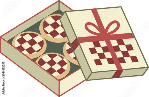 Decorative Christmas Cookies in Gift Box with Festive Design and Warm Lighting