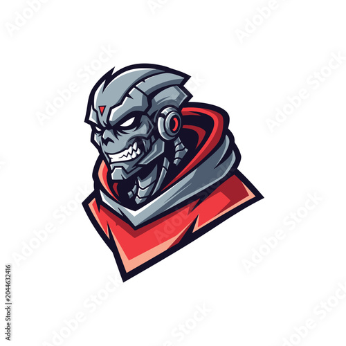 Cartoon robot head with red hood.