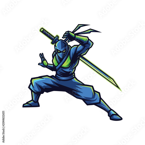 Ninja warrior in blue costume.