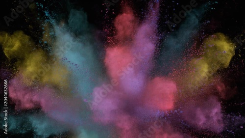 Vibrant Multi Colored Powder Burst Effect on Black Background.