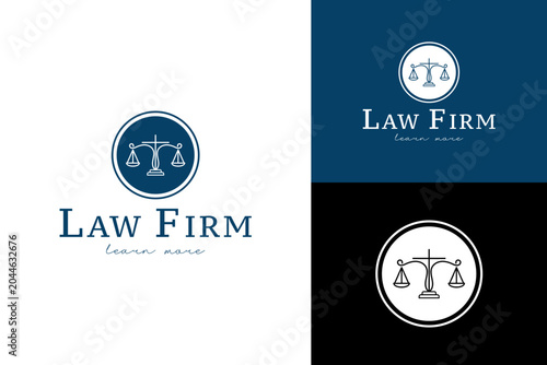 Photos Classic Law Firm Badge Logo Template with Scales of Justice in Circle for Attorn