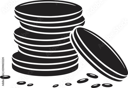 Stack of Cookies with One Cookie Tilted on a White Background in Vector Style