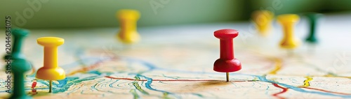 Map with multiple colored pins marking various locations