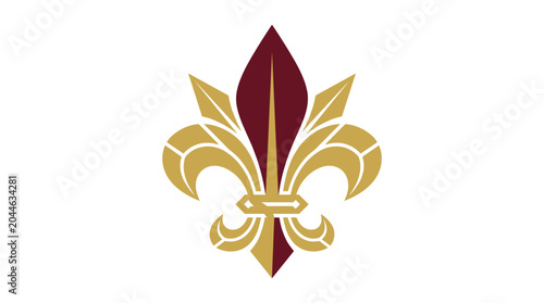 Elegant Burgundy and Gold Fleur de Lis Emblem.