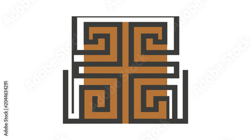 Geometric Abstract Design with Square and Swirl Patterns.
