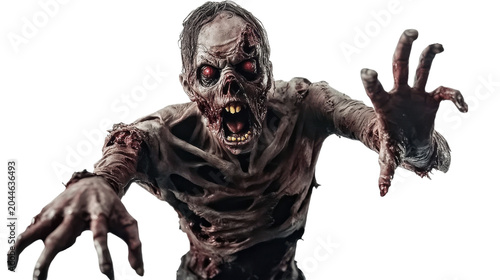 Terrifying zombified monster with glowing eyes reaching out aggressively.
