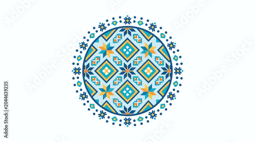 Schilderij op canvas Circular Ornamental Pattern with Ukrainian Folk Art Motifs