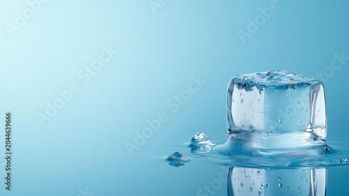 Single Ice Cube Melting on Reflective Surface in Soft Natural Light