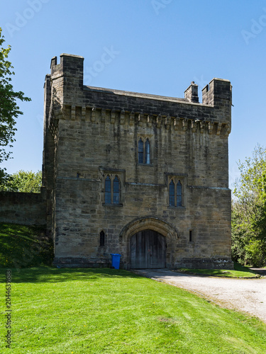 Morpeth Castle gatehouse at the historic market town in Northumberland, UK.