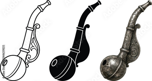 Tableau sur toile Collection of vintage smoking pipe icons including line art silhouette and reali