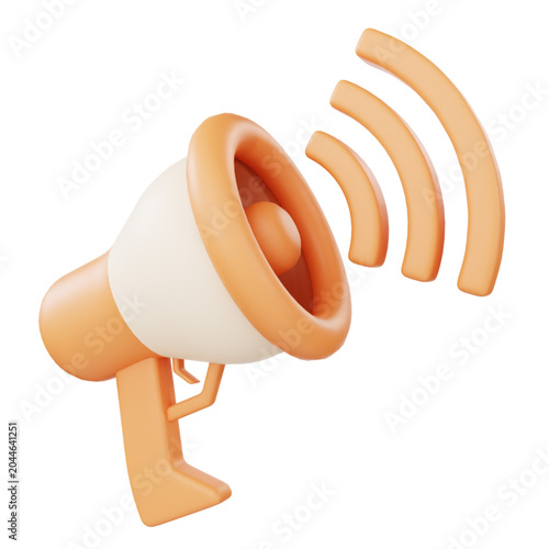 Bild auf Leinwand 3D Illustration of a Megaphone Emitting Sound Waves, Symbolizing Announcement, P