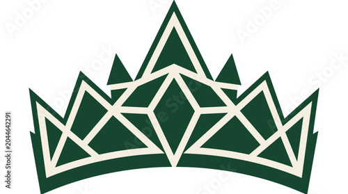 Green and white geometric crown symbol isolated on white background.