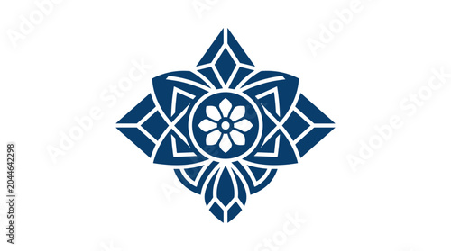 Geometric Blue Floral Mandala Design.