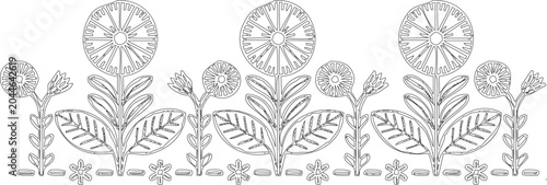 Botanical border seamless pattern coloring page line art drawing isolated on white