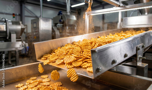Industrial Food Processing Plant Featuring Fresh Zigzag Potato Chips Production and Packaging Line