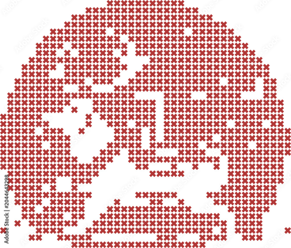 Fototapeta premium Christmas icon with gift boxes and stars in circular cross stitch pattern