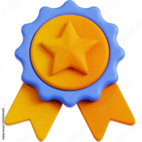 Valokuva 3D rendered award ribbon with a golden star at its center, symbolizing achieveme