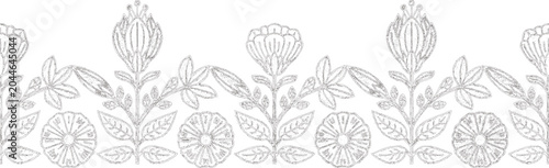 Garden flower line drawing design element monochrome border banner isolated on white