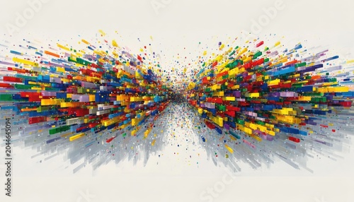 Colorful rectangular blocks exploding outwards from a central point