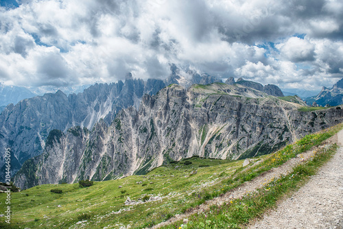 Hiking trail leading to Cadini di Misurina mountains, Dolomites, Italy