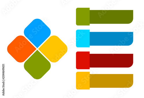 Infographic featuring four vibrant diamond shapes paired with matching horizontal text labels.