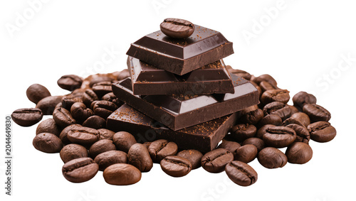 Canvastavla Dark chocolate pieces stacked with roasted coffee beans