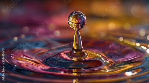 Liquid splash forms crown, reflecting vibrant colors