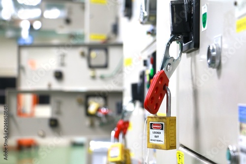Lockout Tagout , Electrical safety system.Key lock switch or circuit breaker for safety protect.in electric room	
