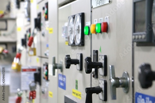 Select focus circuit breaker in Electric room on industrial, Rocker switch for start or stop motor.	