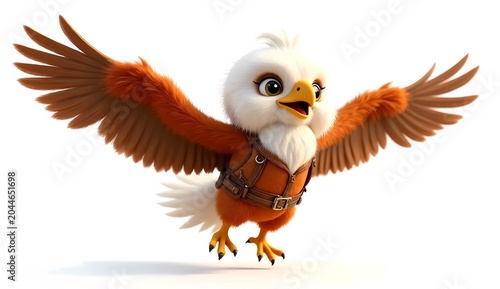 Cute Baby Eagle Flying Wearing Vintage Aviator Leather Vest