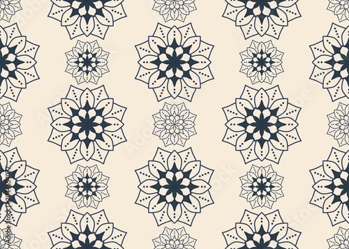 Indigo floral mandala pattern on beige background use for fabric, textile, clothing, carpet, wallpaper, backdrop, cloth bag ,home decoration elements , vector illustration.