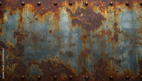 Weathered Rusted Metal Surface with Blue Gray Oxidized Steel Texture Background