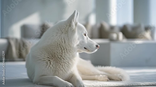 Husky relaxing in a clean space