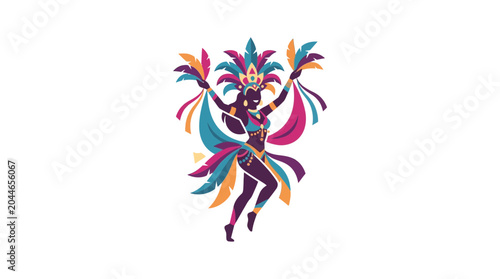 Schilderij op canvas Colorful Samba Dancer Silhouette with Feathers for Carnival Celebration