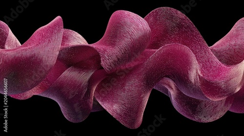 Velvety, flowing magenta abstract ribbon against black