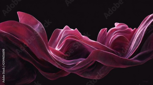 Flowing crimson fabric with intricate, glowing lines on black