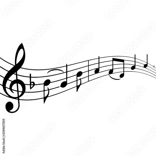 Treble clef with flowing musical notes on a curved staff