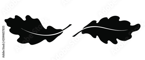 Two Black Oak Leaf Silhouettes, Minimalist Botanical Design