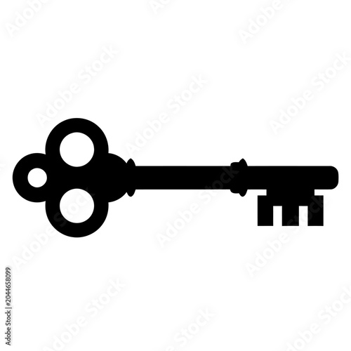 Vintage ornate key silhouette on white background