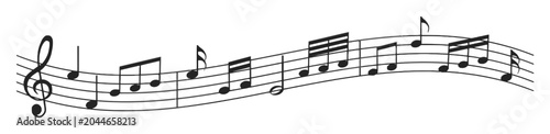 Wavy Musical Notes on Staff, Elegant Notation for Creative Design