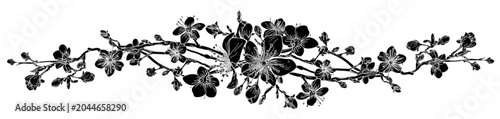 Vintage floral branch border illustration in black and white