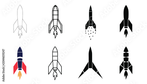 Photos Rocket Launch Sequence Vector Icons in Minimalist Line Art Style for Space Explo