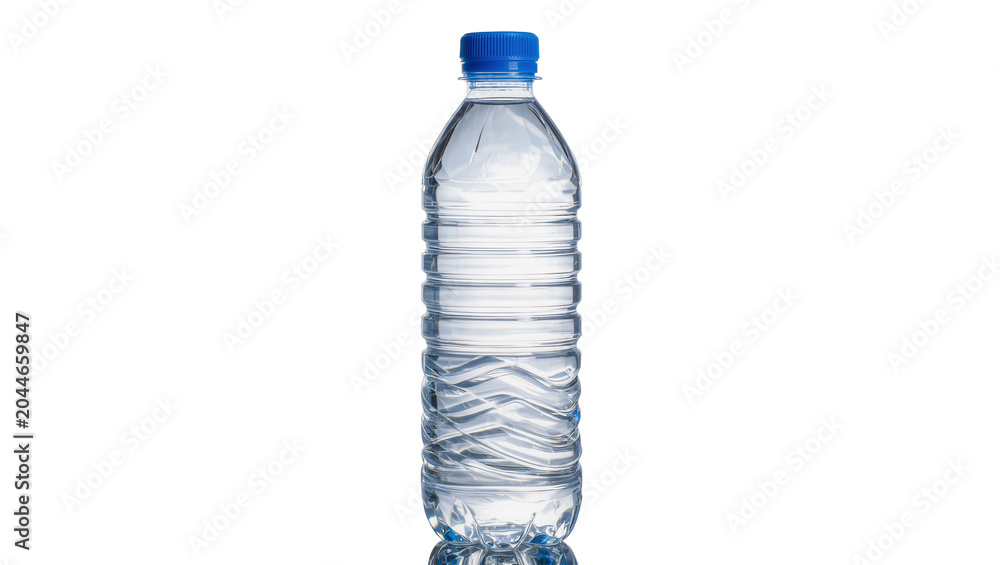 Naklejka premium Clear plastic bottle filled with water and blue cap