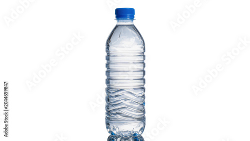 Clear plastic bottle filled with water and blue cap