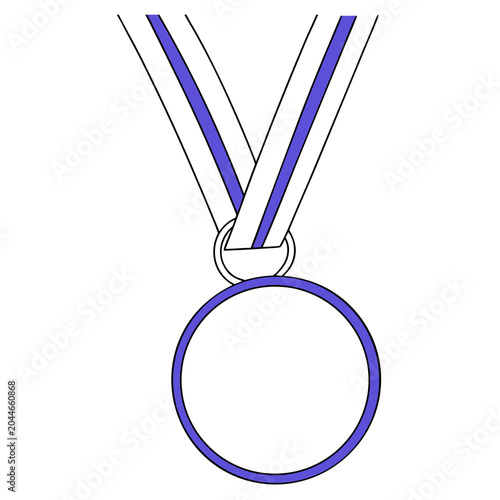 Simple blank winner medal icon with purple ribbon, minimalist award symbol isolated on black background.