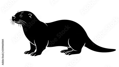 Black silhouette of an otter standing on its four paws