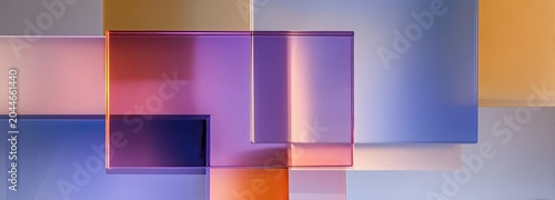 Translucent colored squares overlap, creating abstract depth and gradients