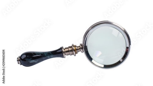 Fotografie Magnifying glass with ornate dark green marble handle and chrome frame
