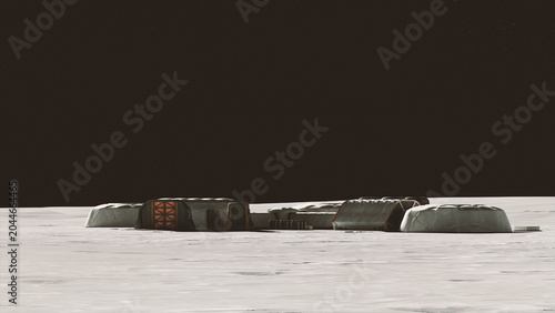 Moon Base Lunar Habitat Futuristic Outpost Modular Habitats Extraterrestrial Base Vast Lunar Landscape Starry Sky Sci Fi Space Exploration Dramatic Lighting 3d illustration