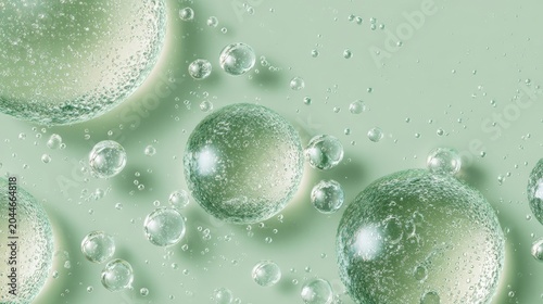 Transparent gel texture with bubbles, pastel green background